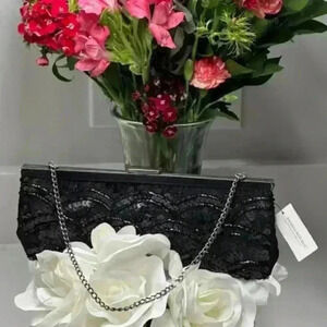 Banana Republic Black Beaded Sequins Mini Bag/Tote with Gun Metal Hardware NWT